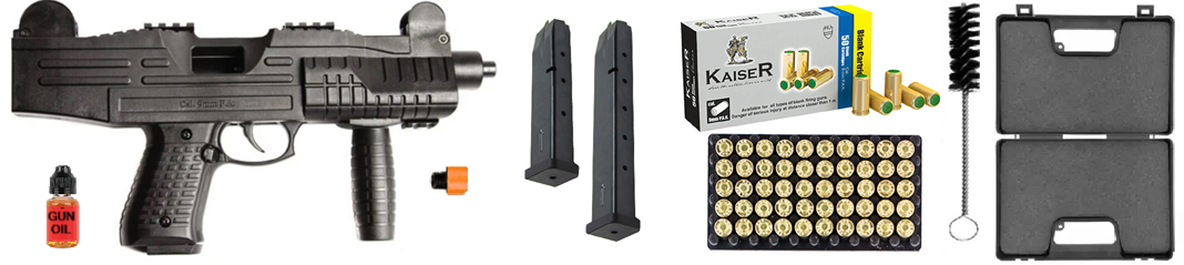 Militia Uzi Full-Auto 9mm Blank Non-Gun Prop Uzi (Black) Package Includes