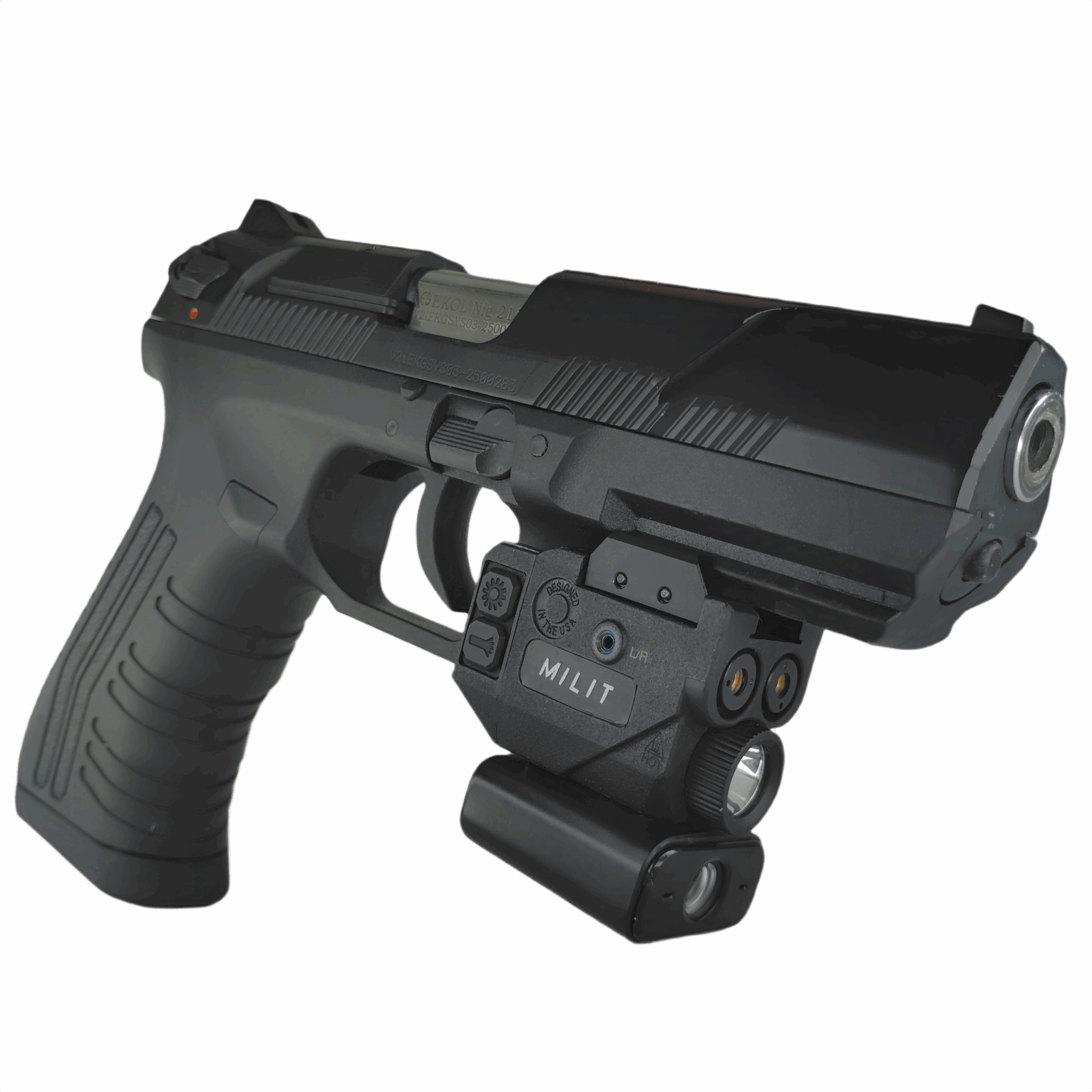 Milit XR Series Picatinny Rail Attachment Surveillance Camera Device Mounted on Hand Gun Side Front