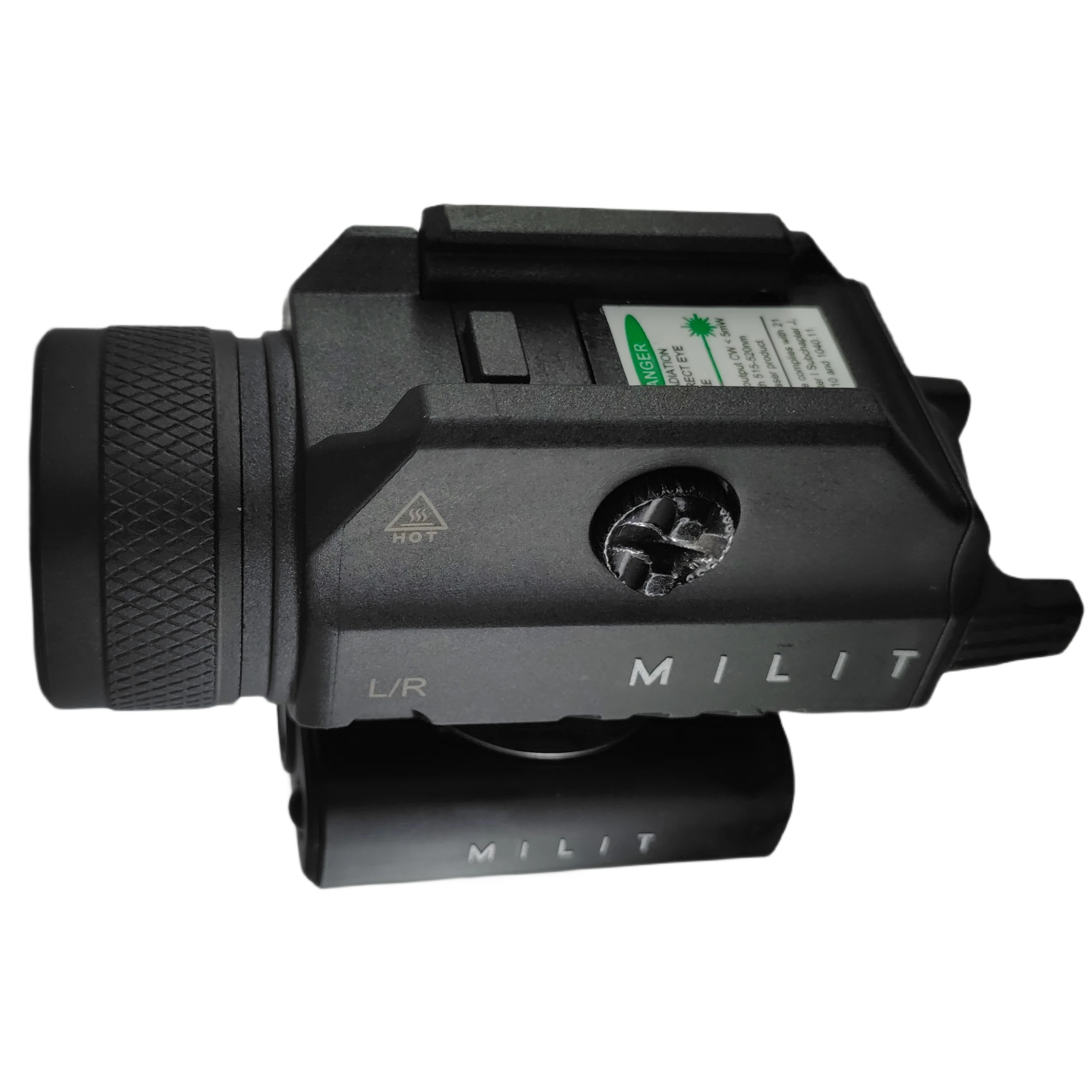 Milit Guardian Rail Mounted Profile Side profile of Milit Guardian rail mounted camera, flashlight, and laser system