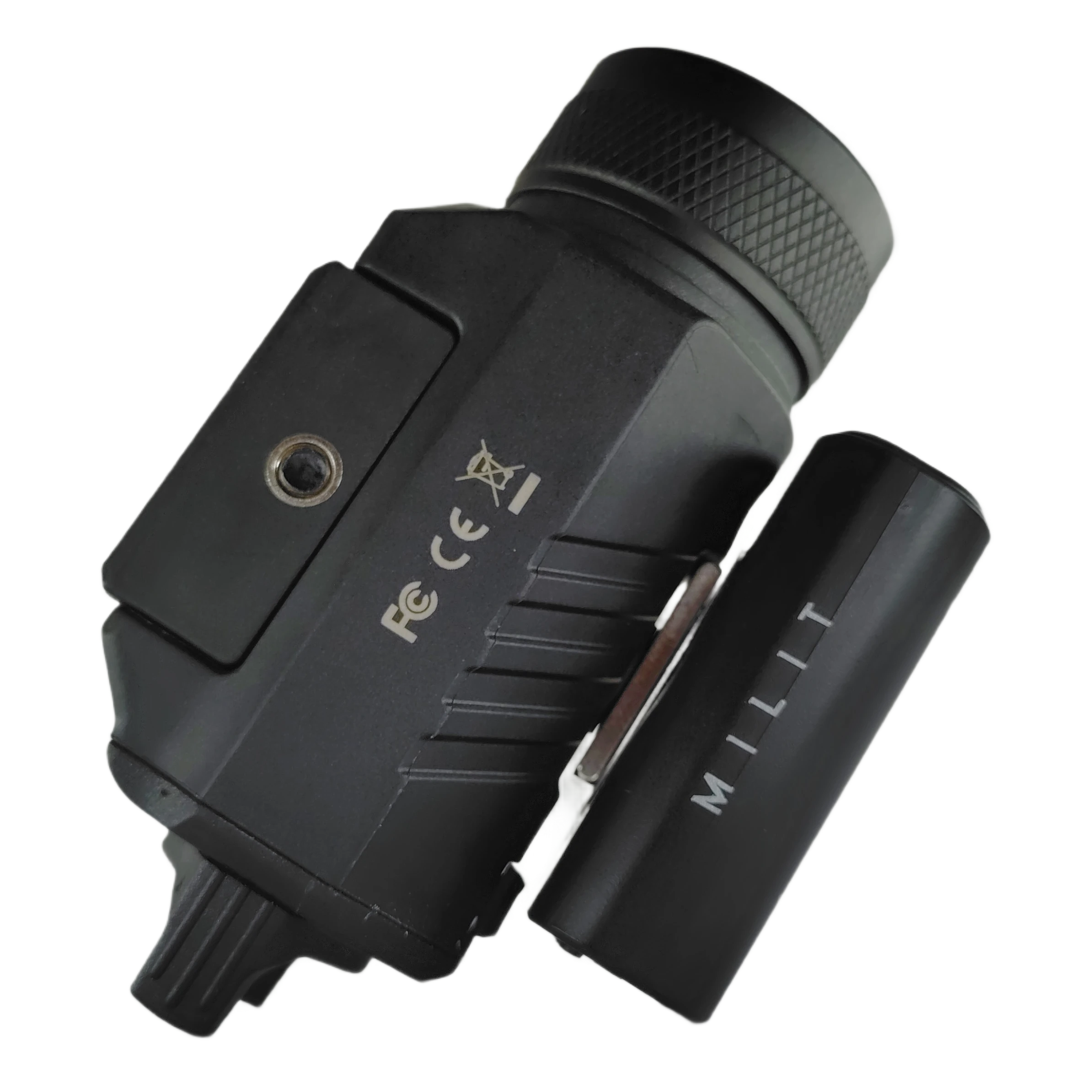 milit-guardian-tactical-flashlight-bezel-detail Close-up of Milit Guardian tactical flashlight bezel with textured grip and lens